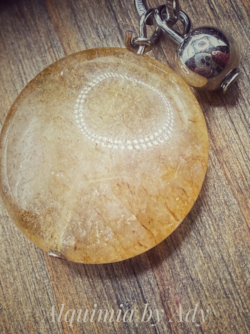 GOLDEN HEALER + Amber-Tone Round stone Pendant Necklace on Brown Cord - Picture 2 of 5